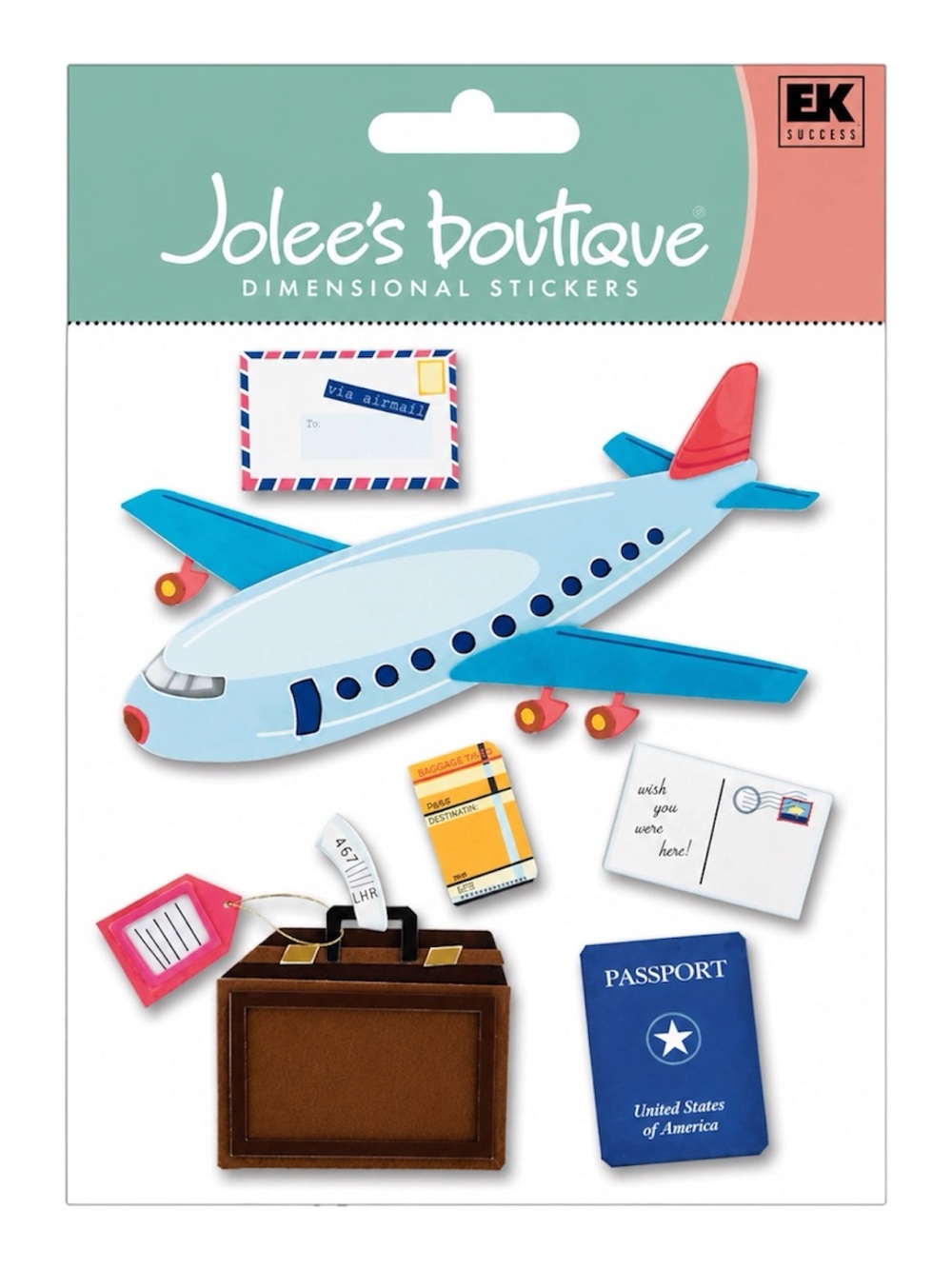 JOLEE’S BOUTIQUE DIMENSIONAL STICKERS AIRPLANE TRAVEL - BRAND NEW